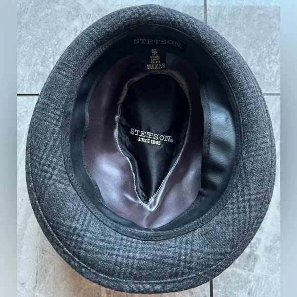 Stetson "All American" Fedora Mens charcoal Textured Herringbone Pattern, Rivet - Picture 9 of 9